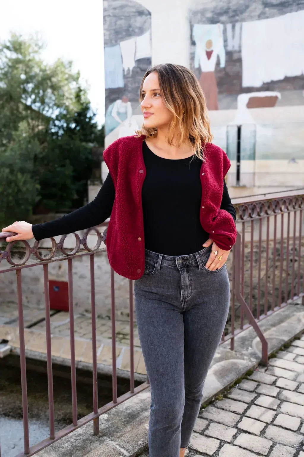 Gilet moumoute Elise bordeaux