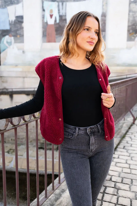 Gilet moumoute Elise bordeaux