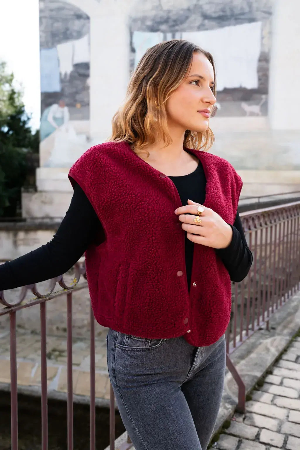 Gilet moumoute Elise bordeaux