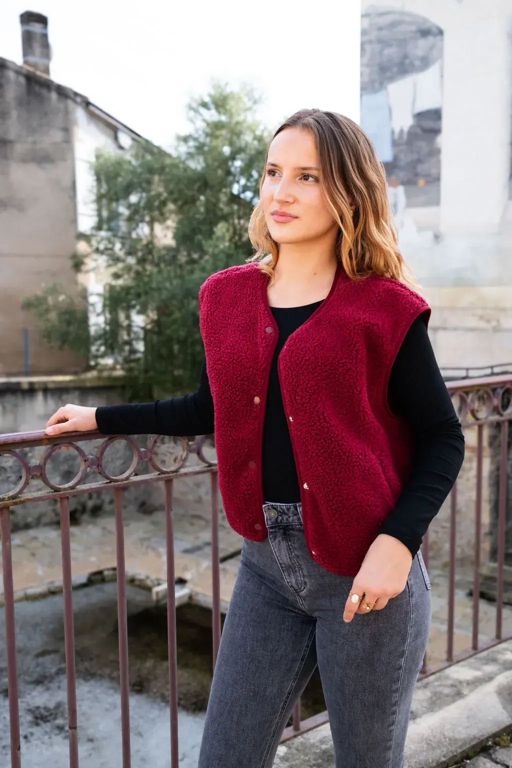 Gilet moumoute Elise bordeaux
