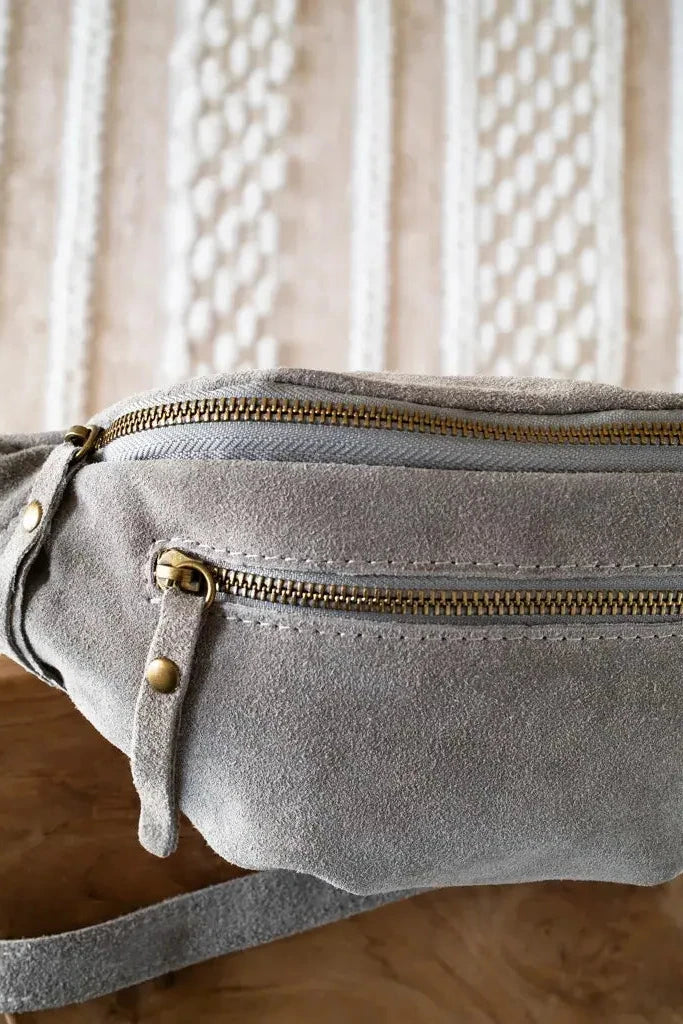 Sac banane en cuir velours - Hunter gris