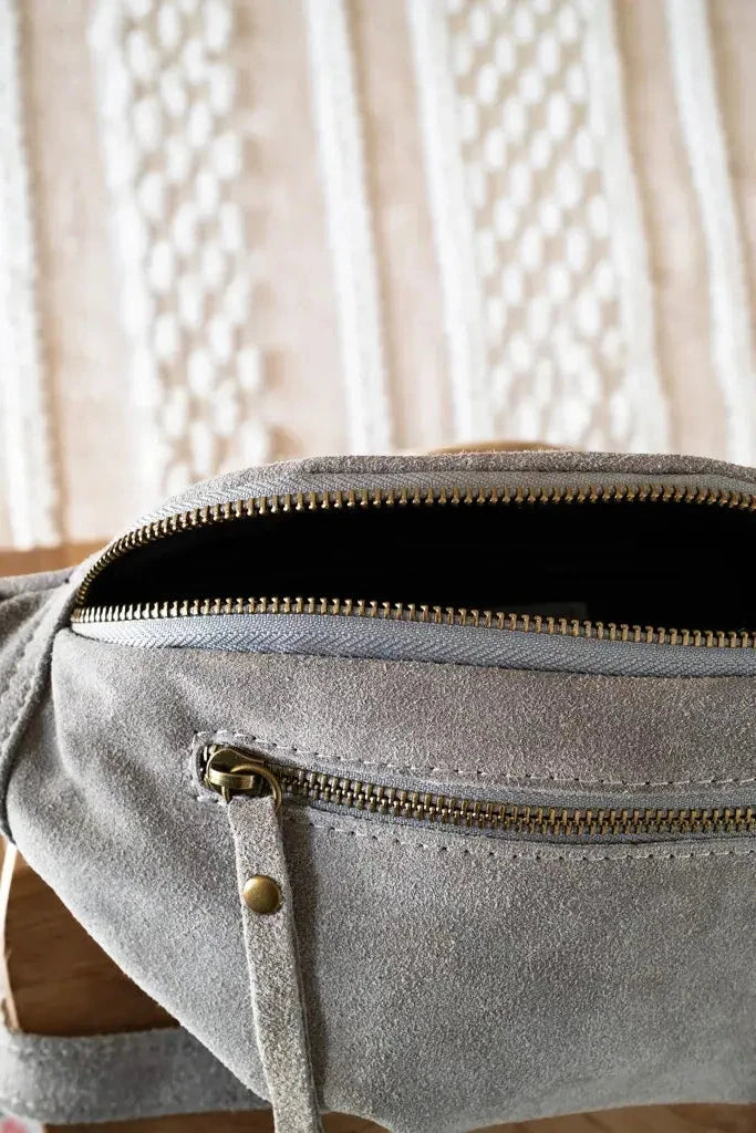 Sac banane en cuir velours - Hunter gris