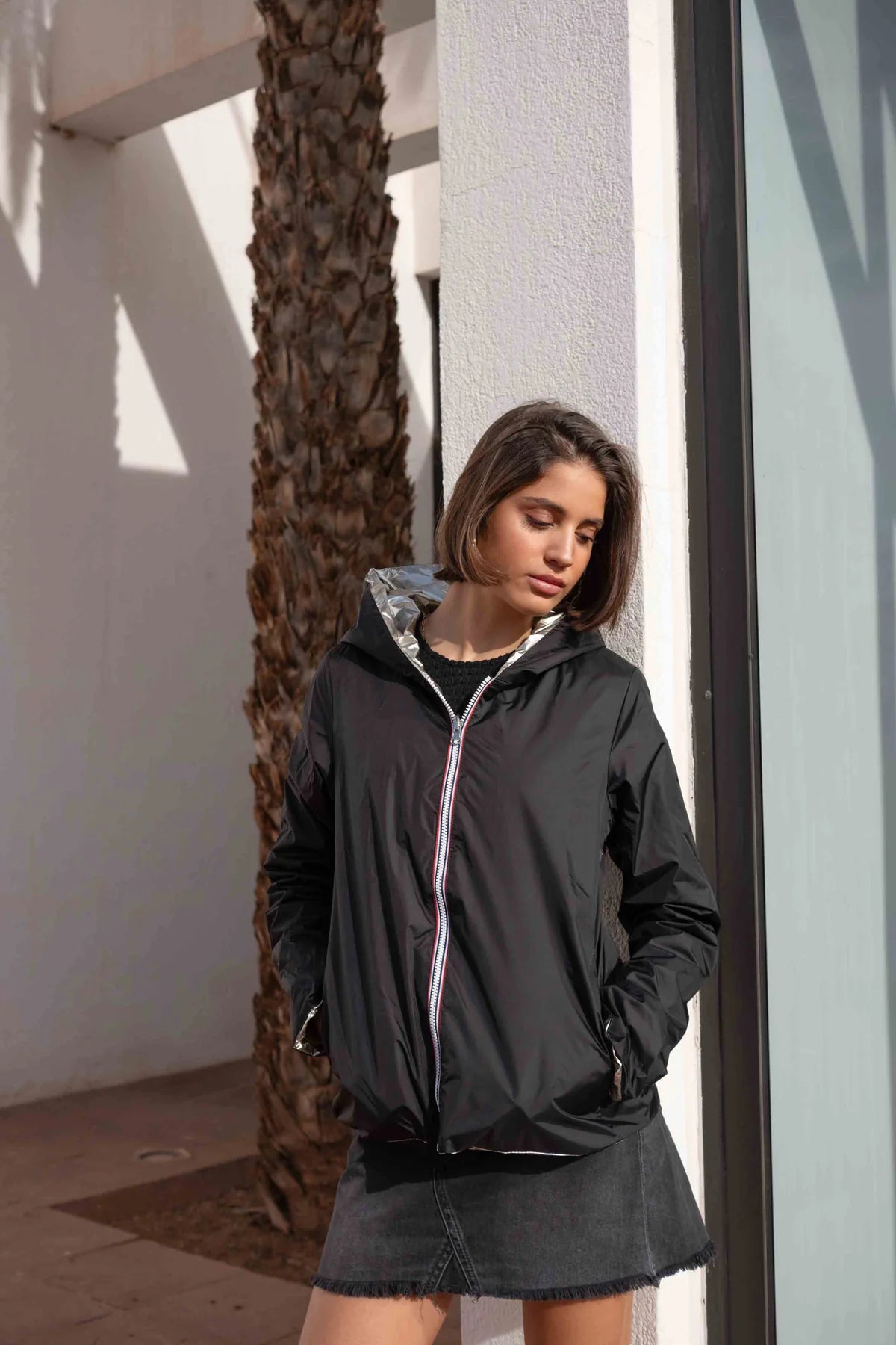 Imperméable rembourré mi-saison Laura Jo - Mandy court noir/doré - DÉSTOCKAGE taille M et XL