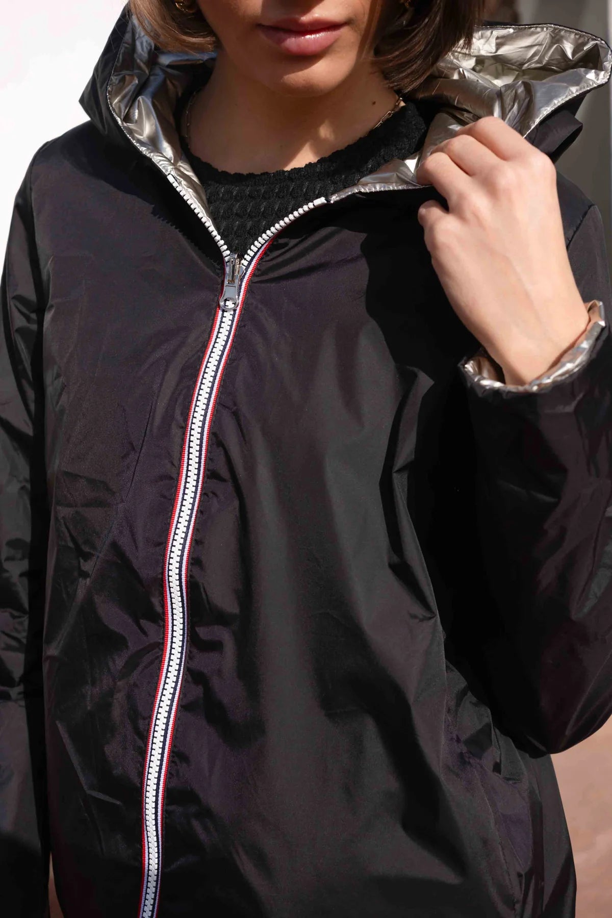 Imperméable rembourré mi-saison Laura Jo - Mandy court noir/doré - DÉSTOCKAGE taille M et XL