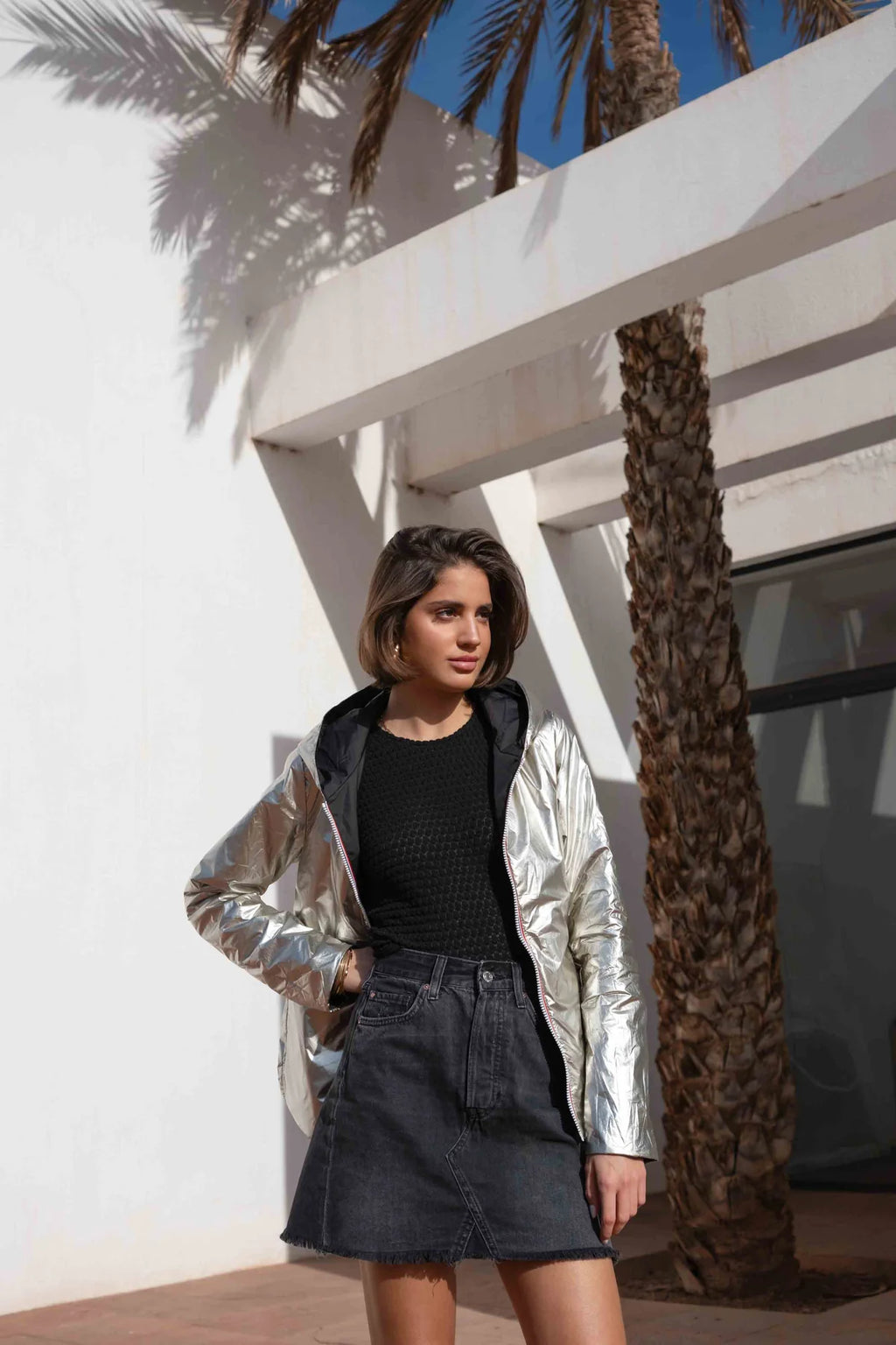 Imperméable rembourré mi-saison Laura Jo - Mandy court noir/doré - DÉSTOCKAGE taille M et XL