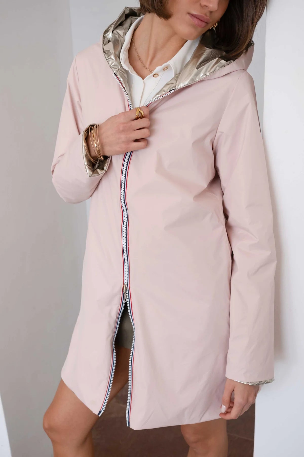 Imperméable rembourré mi-saison Laura Jo - Mandy long rose/doré