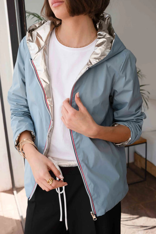 Imperméable rembourré mi-saison Laura Jo - Mandy court bleu ciel/doré