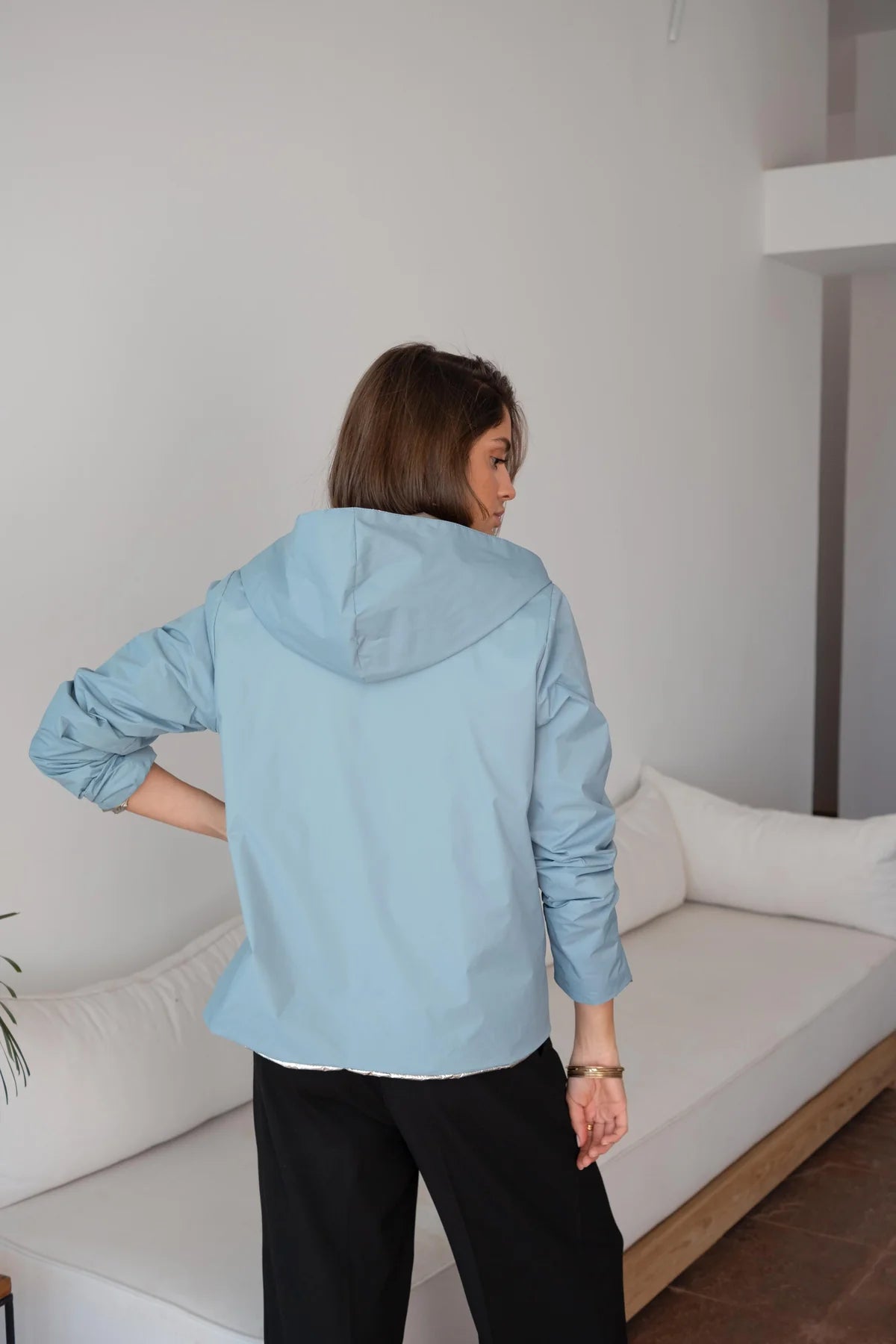 Imperméable rembourré mi-saison Laura Jo - Mandy court bleu ciel/doré - DÉSTOCKAGE taille S