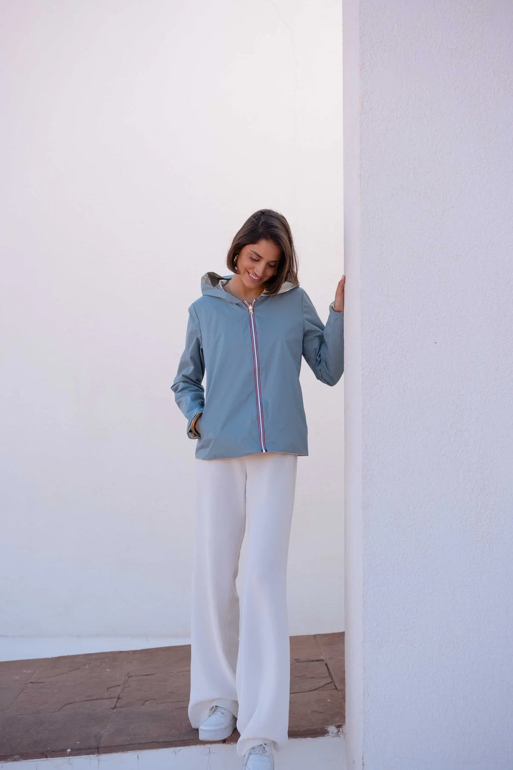 Imperméable réversible Laura Jo bleu ciel/dorée - Elena courte