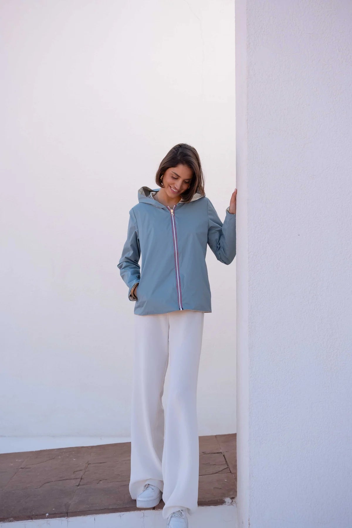 Imperméable réversible Laura Jo bleu ciel/dorée - Elena courte