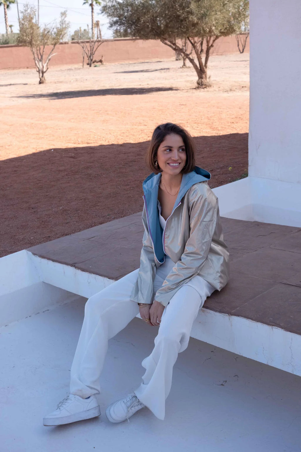 Imperméable réversible Laura Jo bleu ciel/dorée - Elena courte