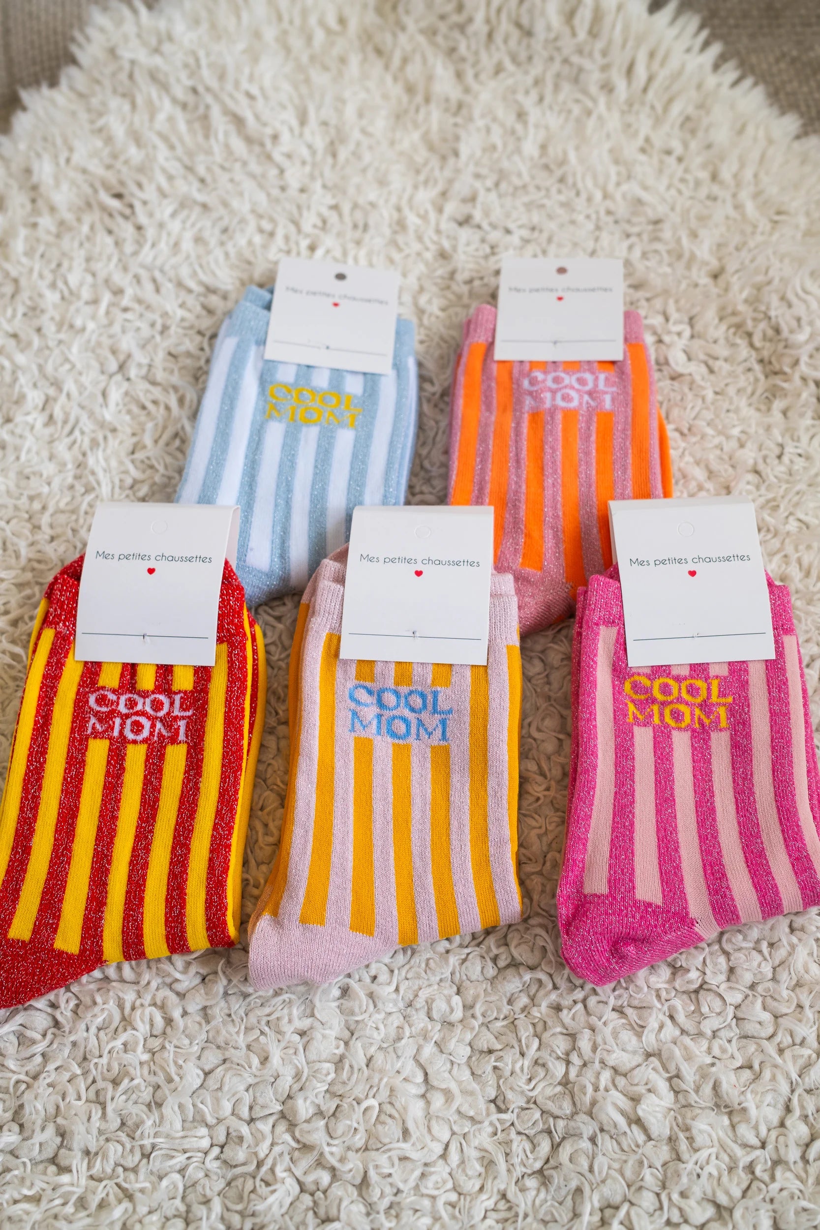 Chaussettes Cool mom à paillettes rose/orange