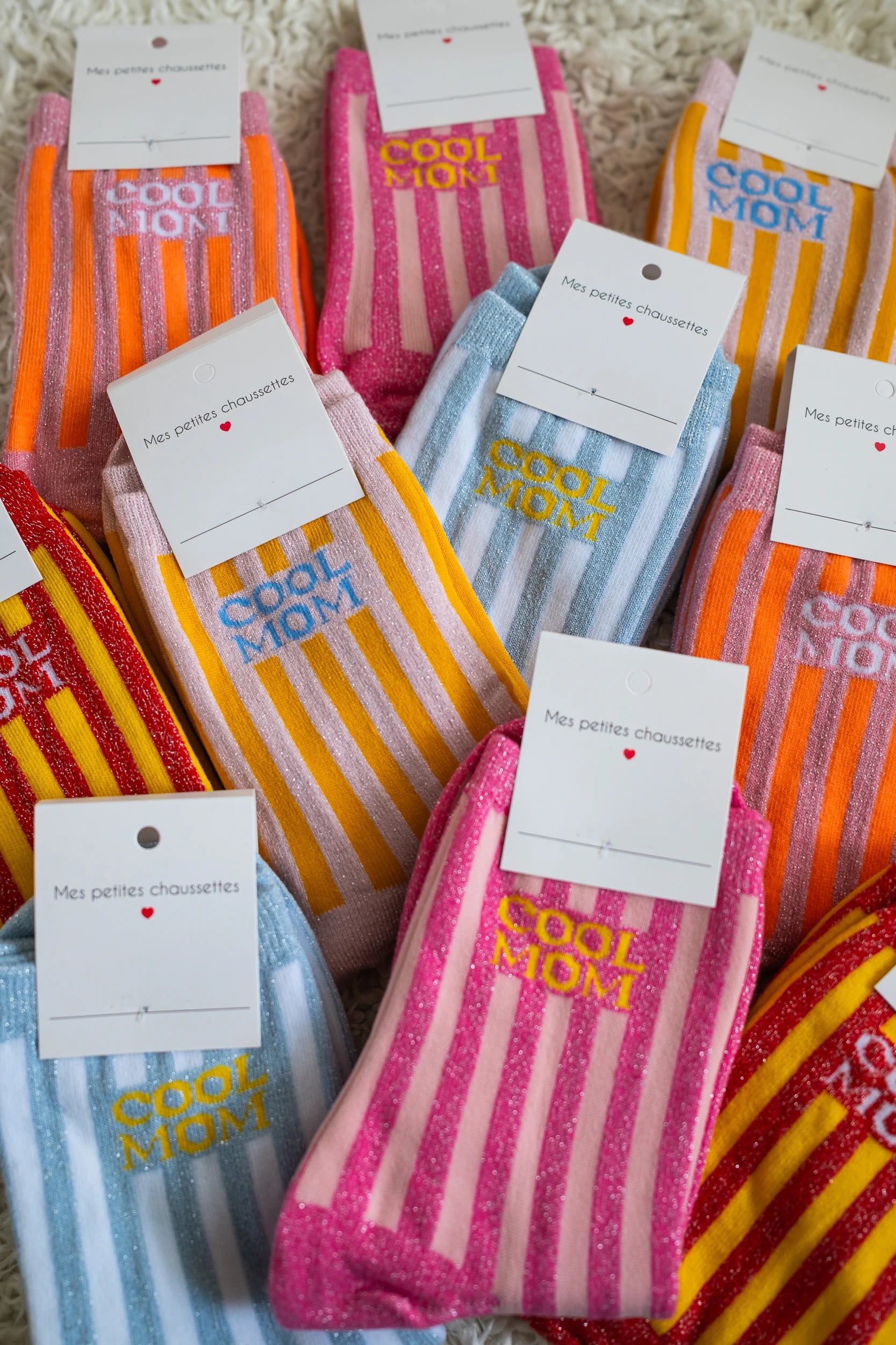 Chaussettes Cool mom à paillettes bleu/blanc