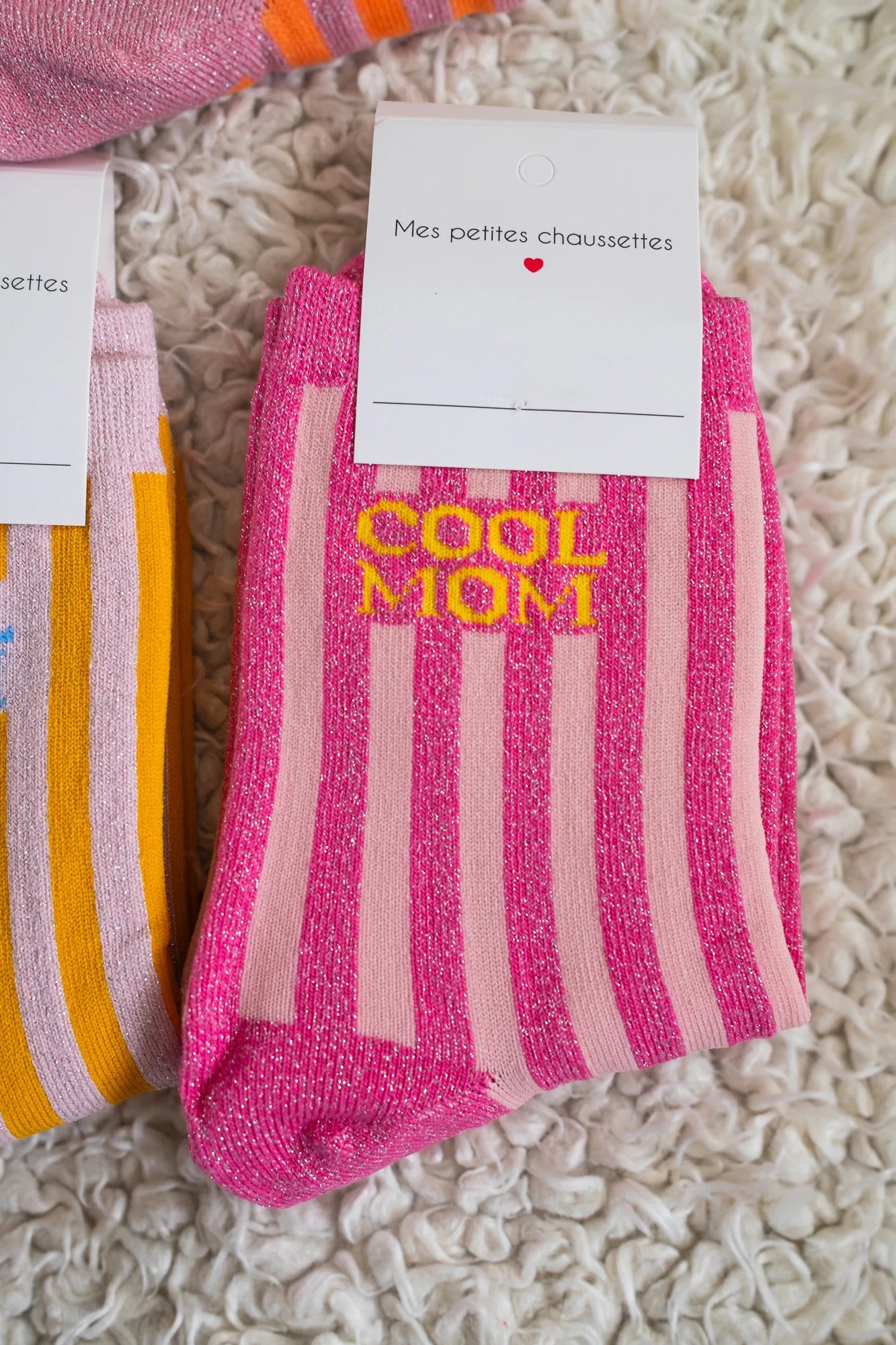 Chaussettes Cool mom à paillettes rose