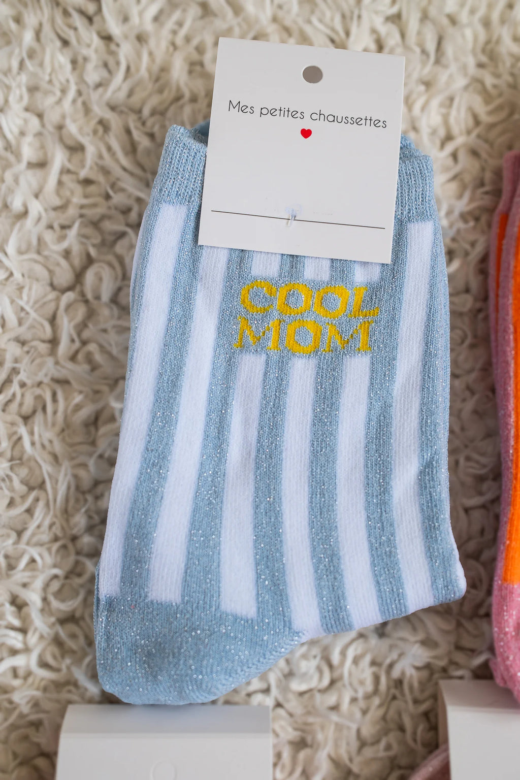 Chaussettes Cool mom à paillettes bleu/blanc