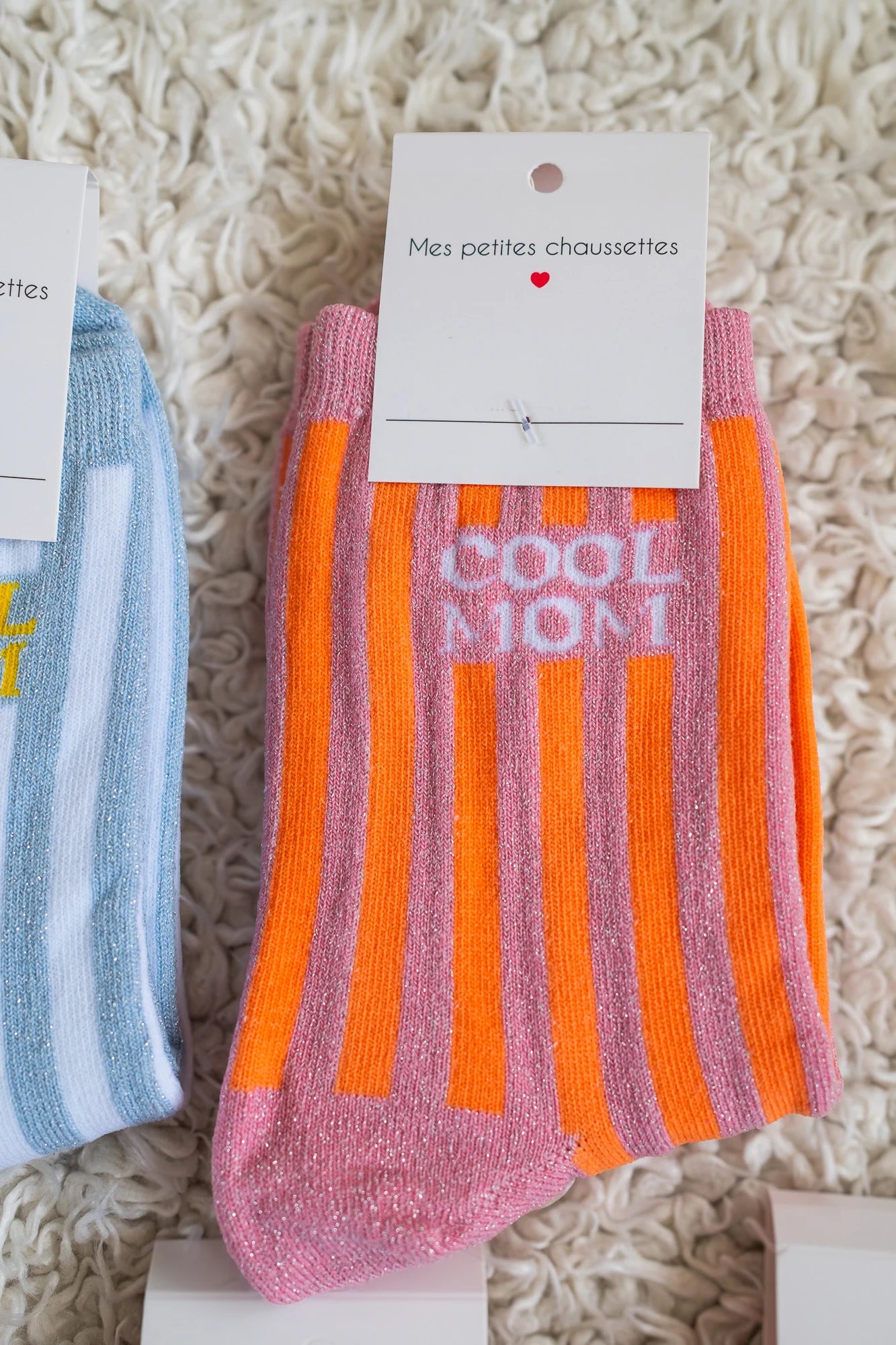 Chaussettes Cool mom à paillettes rose/orange