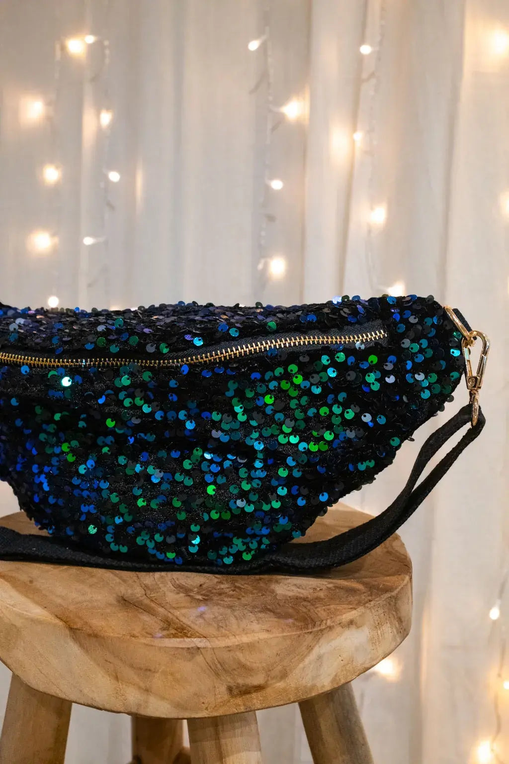 Sac banane à sequins Sina bleu vert