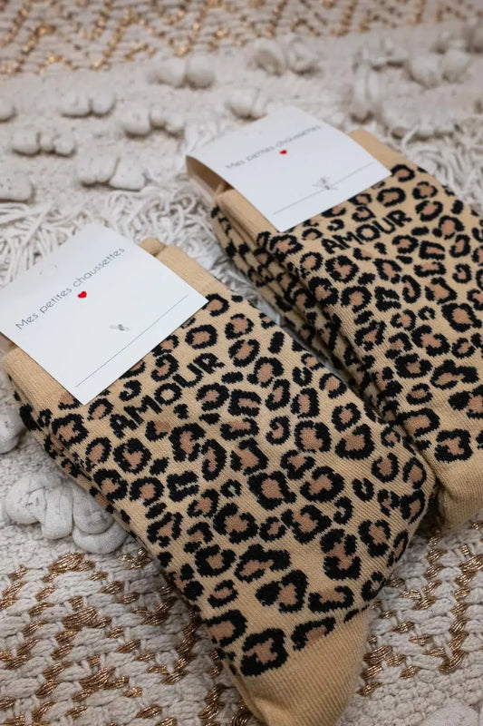 Chaussettes Amour léopard beige