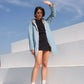 Imperméable rembourré mi-saison Laura Jo - Mandy long bleu ciel/doré