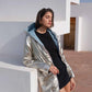 Imperméable rembourré mi-saison Laura Jo - Mandy long bleu ciel/doré