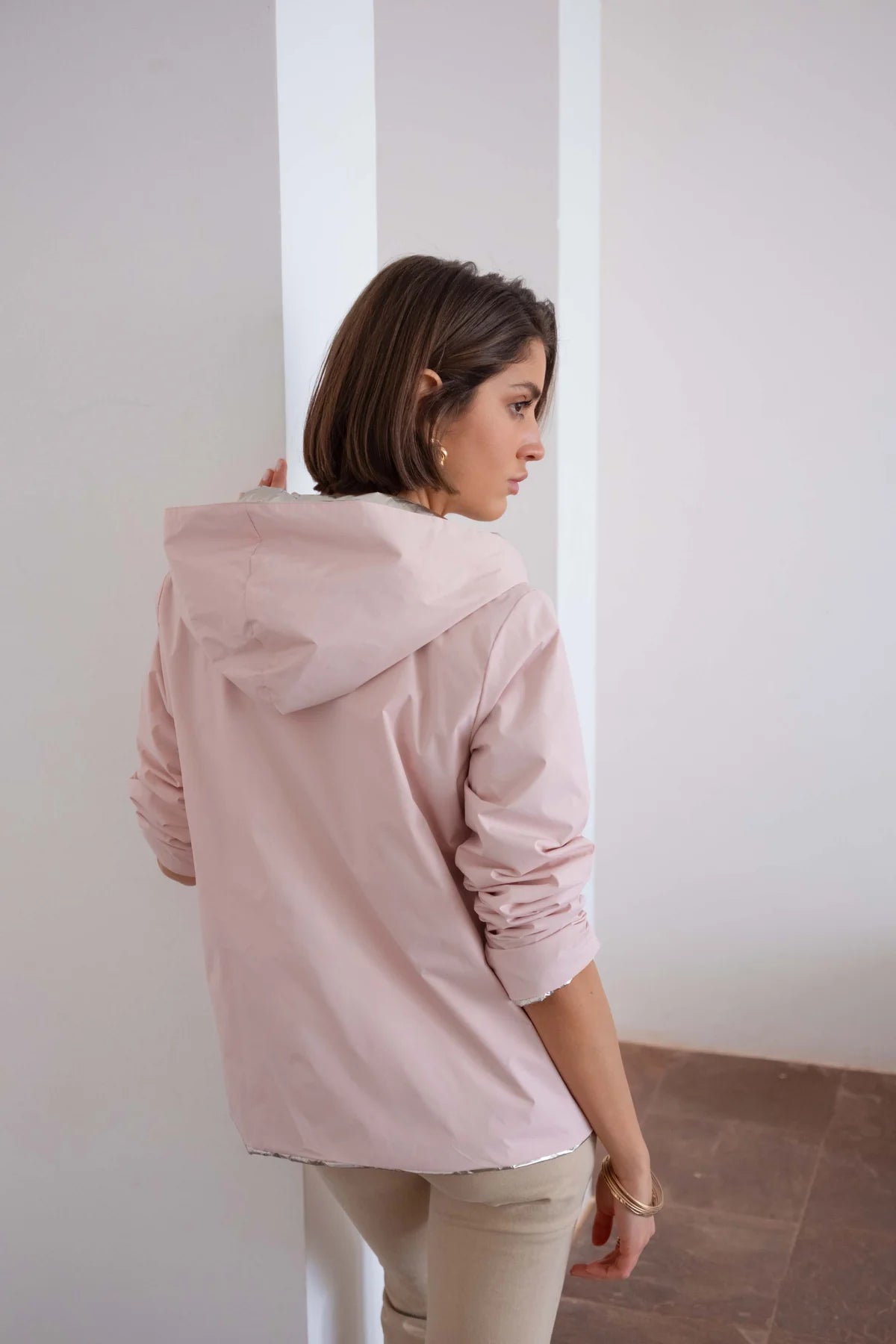 Imperméable rembourré mi-saison Laura Jo - Mandy court rose/doré - DÉSTOCKAGE taille L