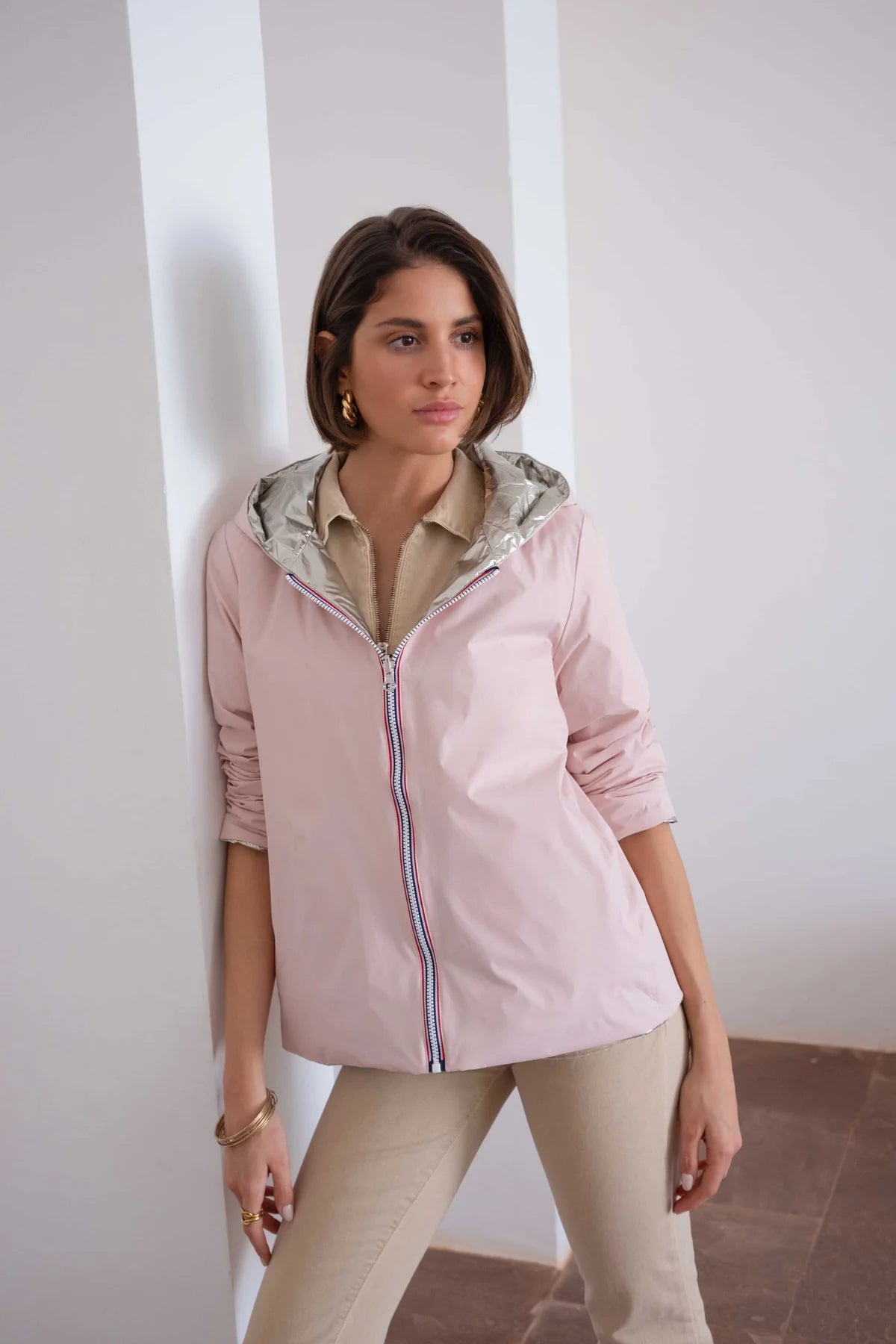 Imperméable rembourré mi-saison Laura Jo - Mandy court rose/doré - DÉSTOCKAGE taille L
