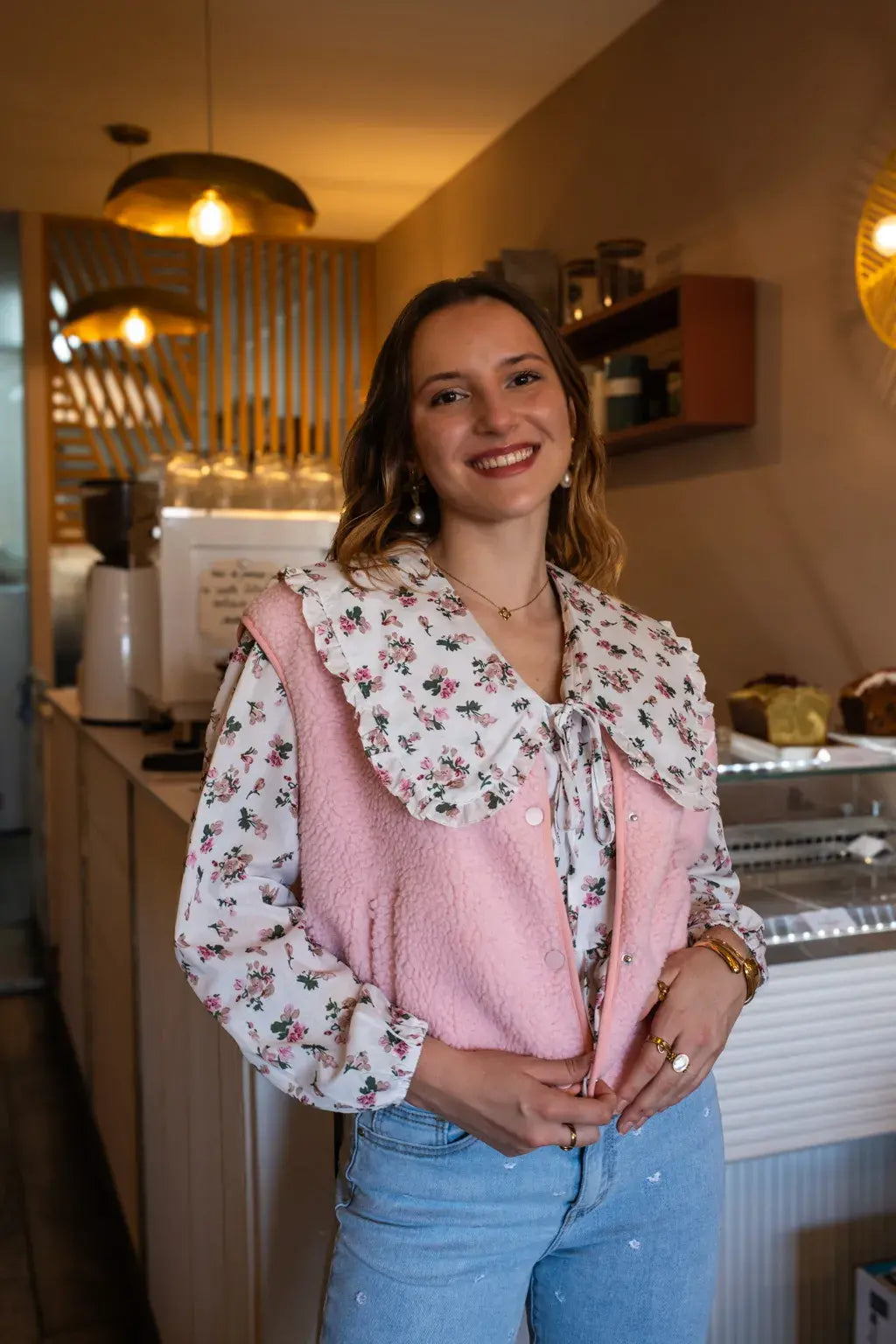 Gilet moumoute Elise rose poudré
