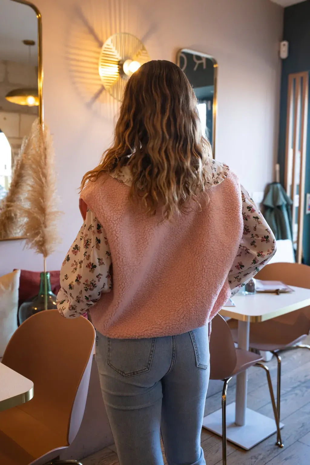 Gilet moumoute Elise rose poudré