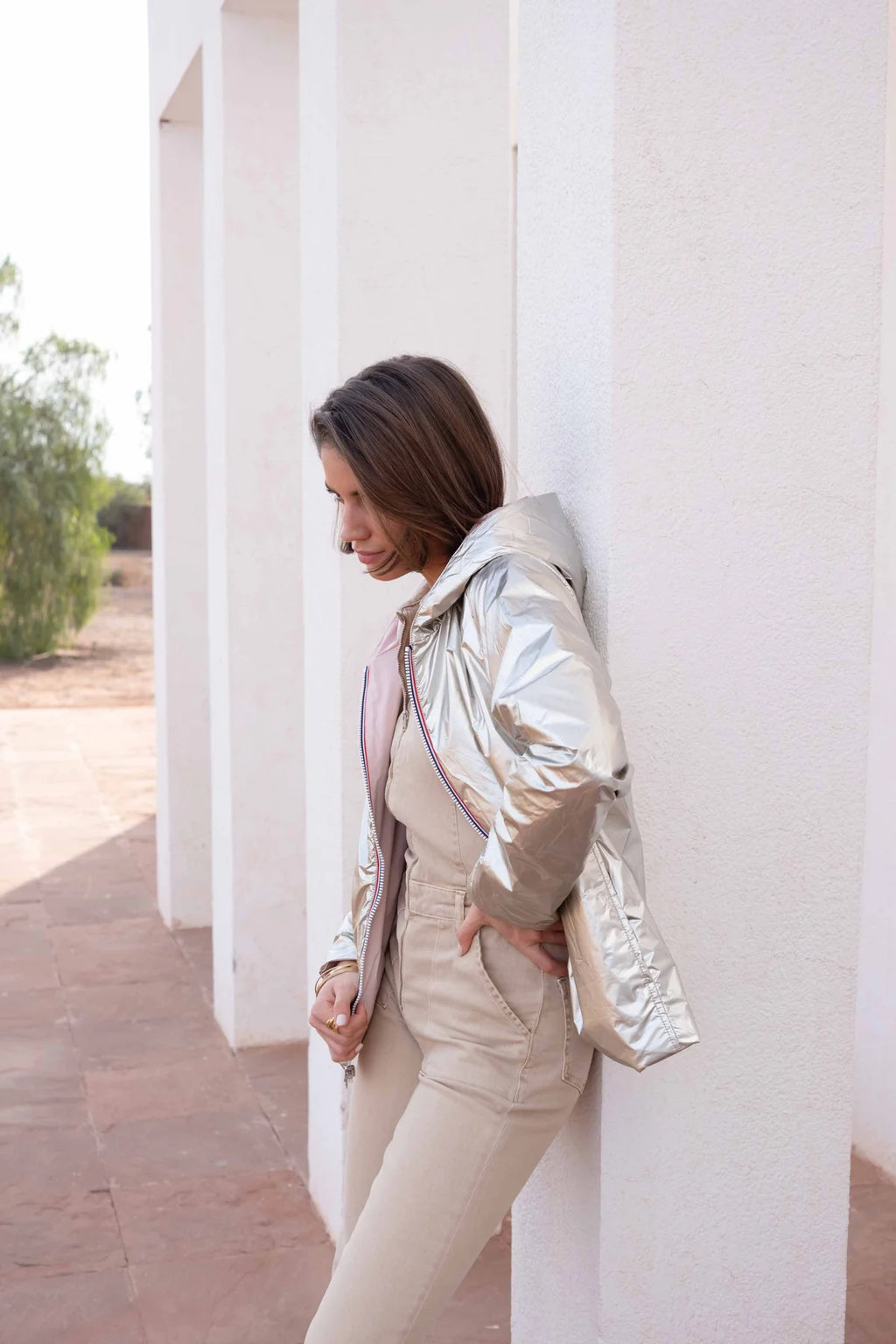 Imperméable rembourré mi-saison Laura Jo - Mandy court rose/doré - DÉSTOCKAGE taille L