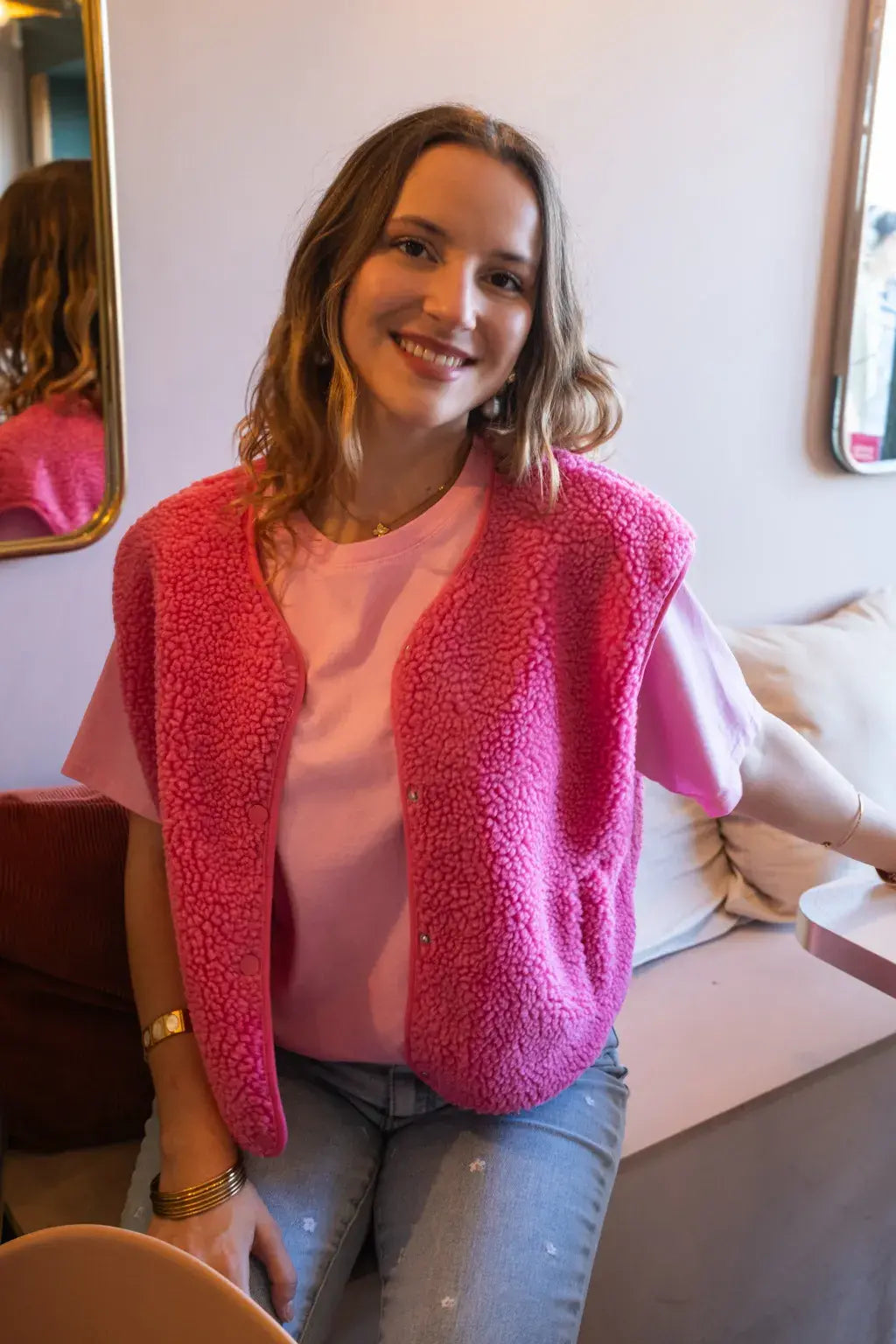 Gilet moumoute Elise fuchsia