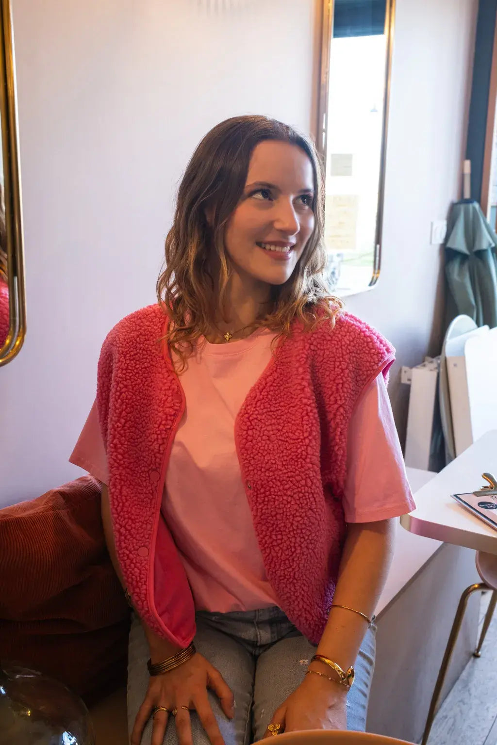 Gilet moumoute Elise fuchsia