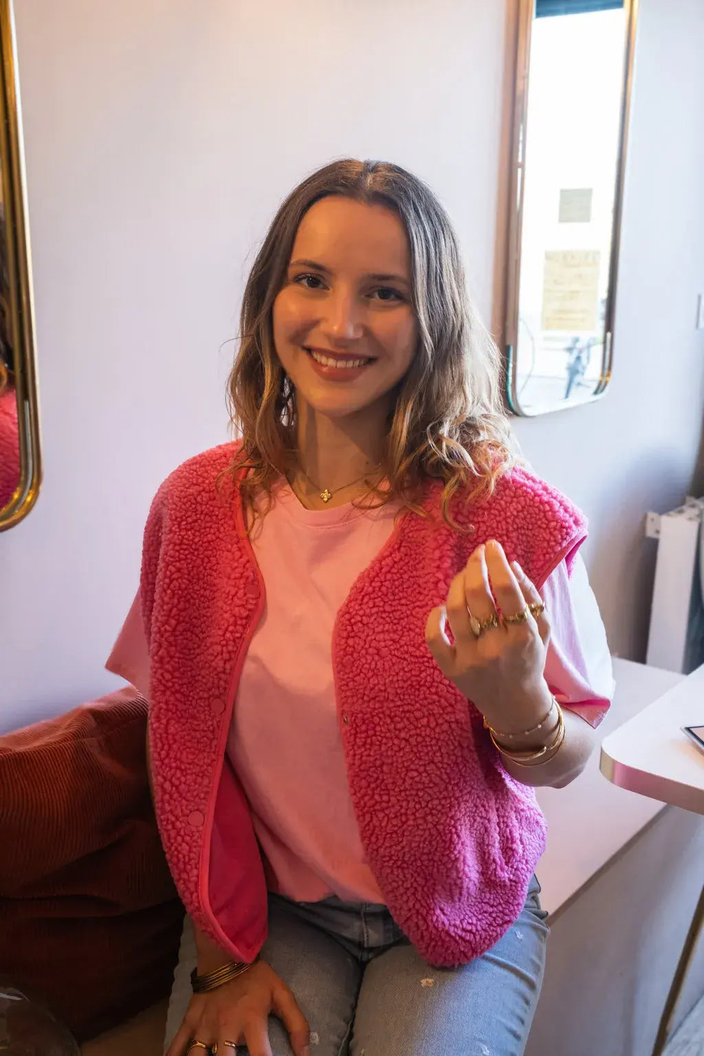 Gilet moumoute Elise fuchsia