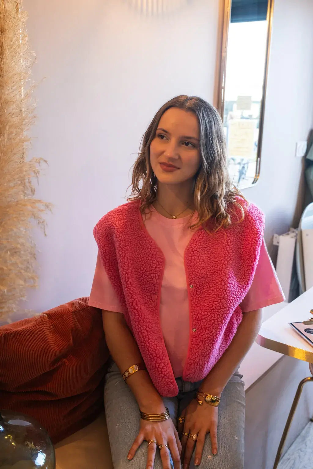 Gilet moumoute Elise fuchsia