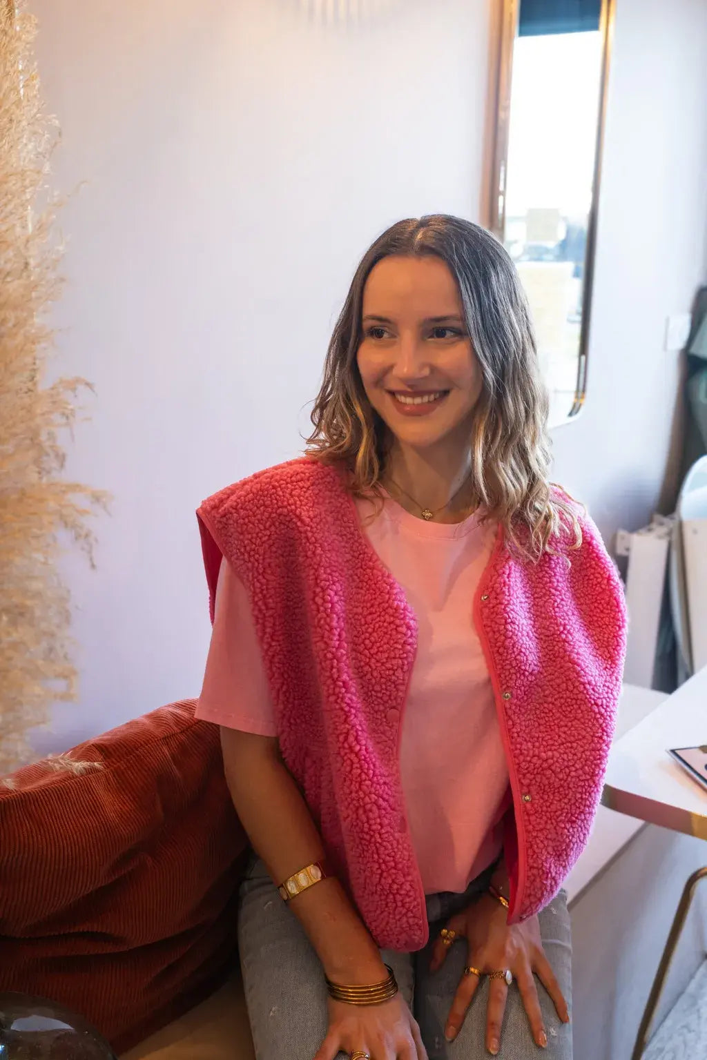 Gilet moumoute Elise fuchsia