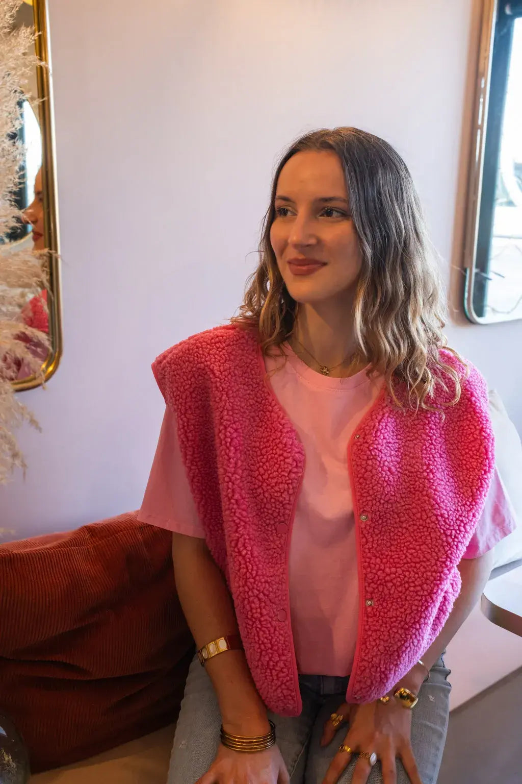 Gilet moumoute Elise fuchsia