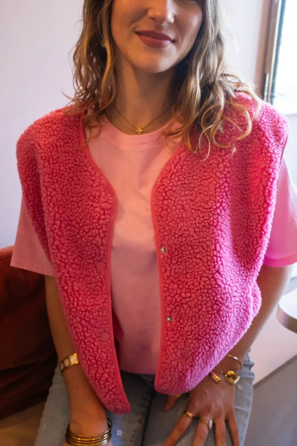 Gilet moumoute Elise fuchsia