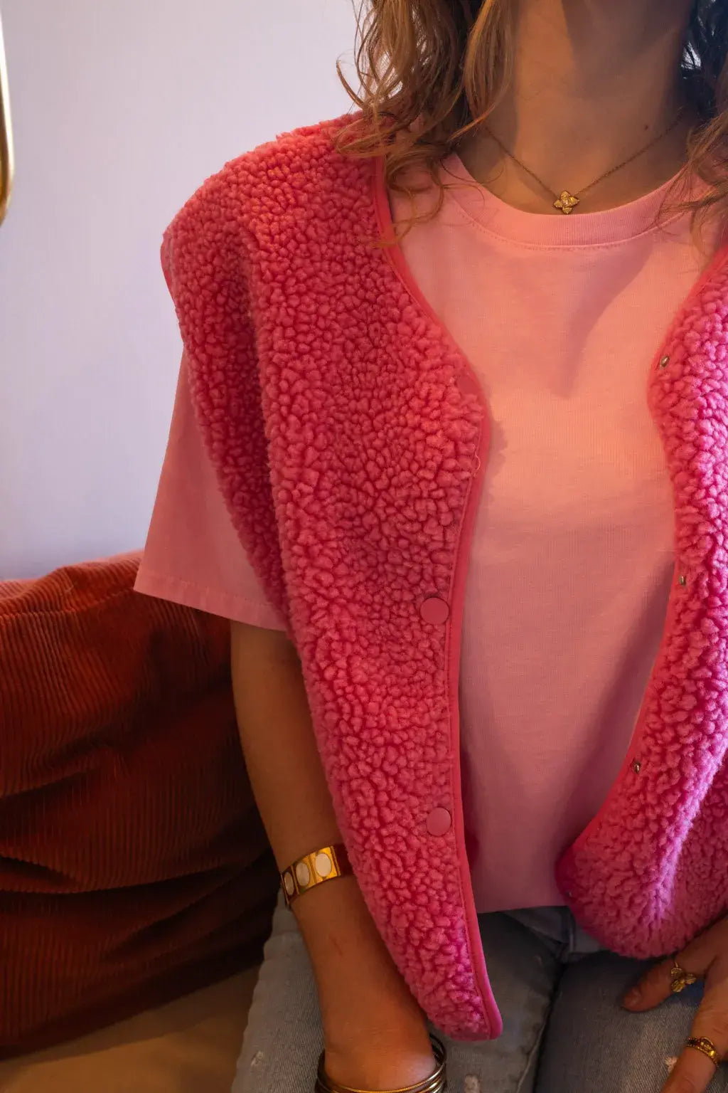 Gilet moumoute Elise fuchsia