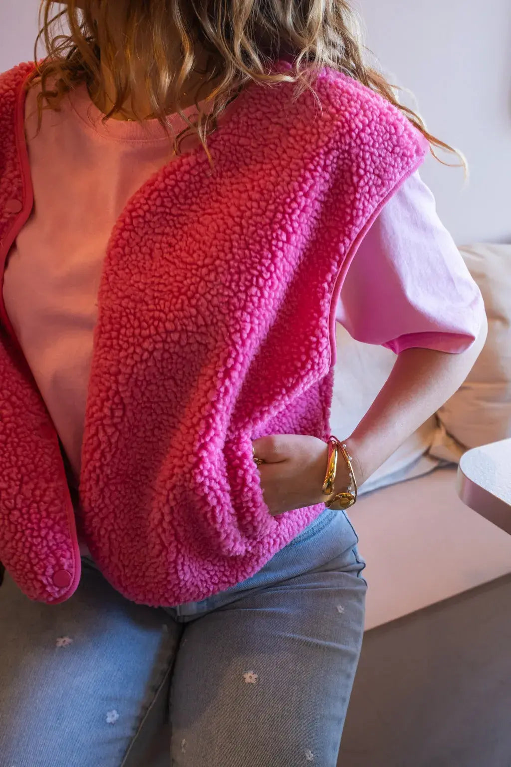 Gilet moumoute Elise fuchsia