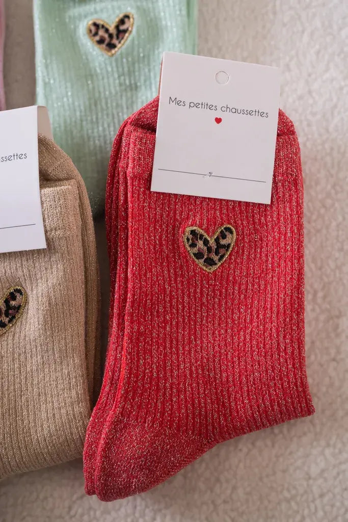 Chaussettes Cœurs léo rouges