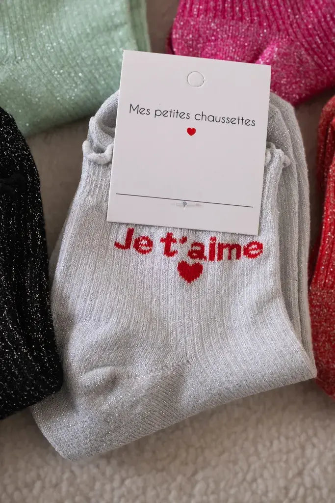 Chaussettes Je t'aime argentées