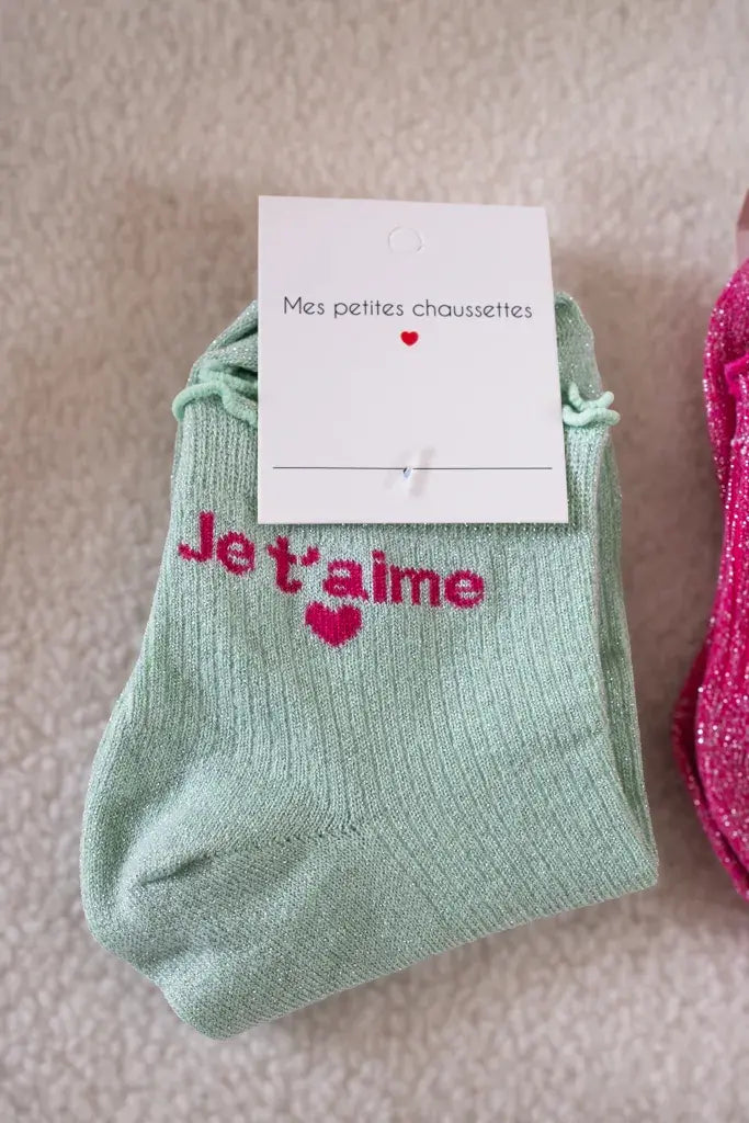Chaussettes Je t'aime vert d'eau