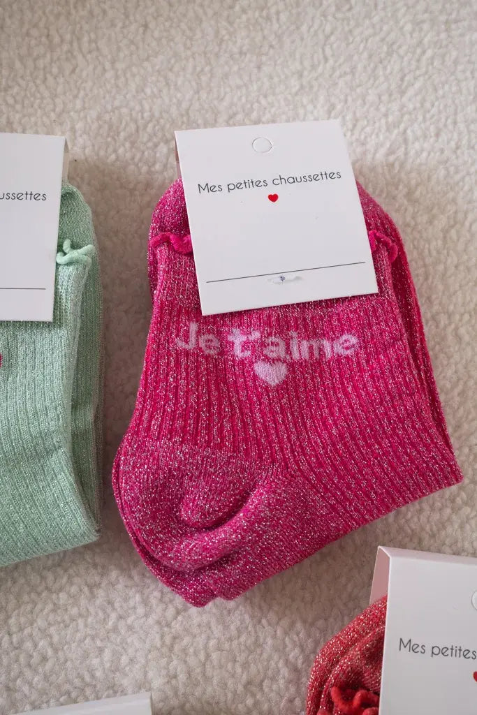 Chaussettes Je t'aime fuchsia