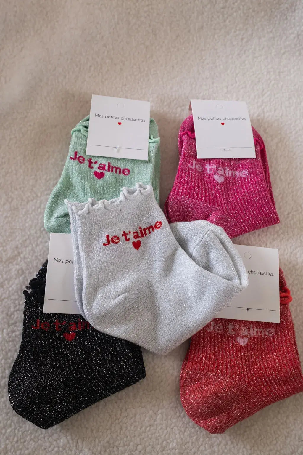 Chaussettes Je t'aime argentées