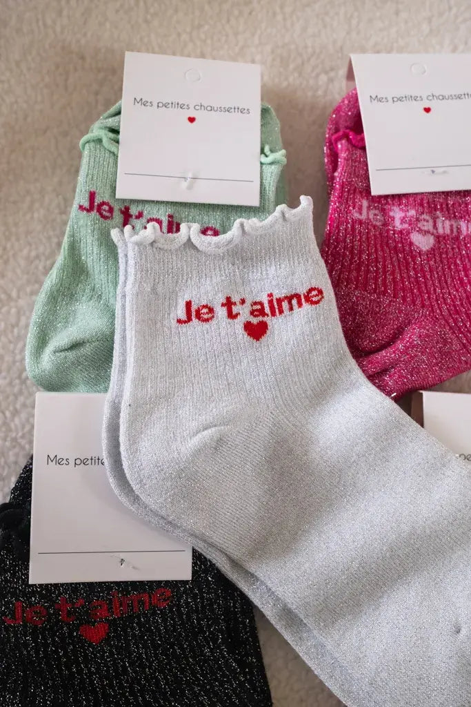 Chaussettes Je t'aime vert d'eau