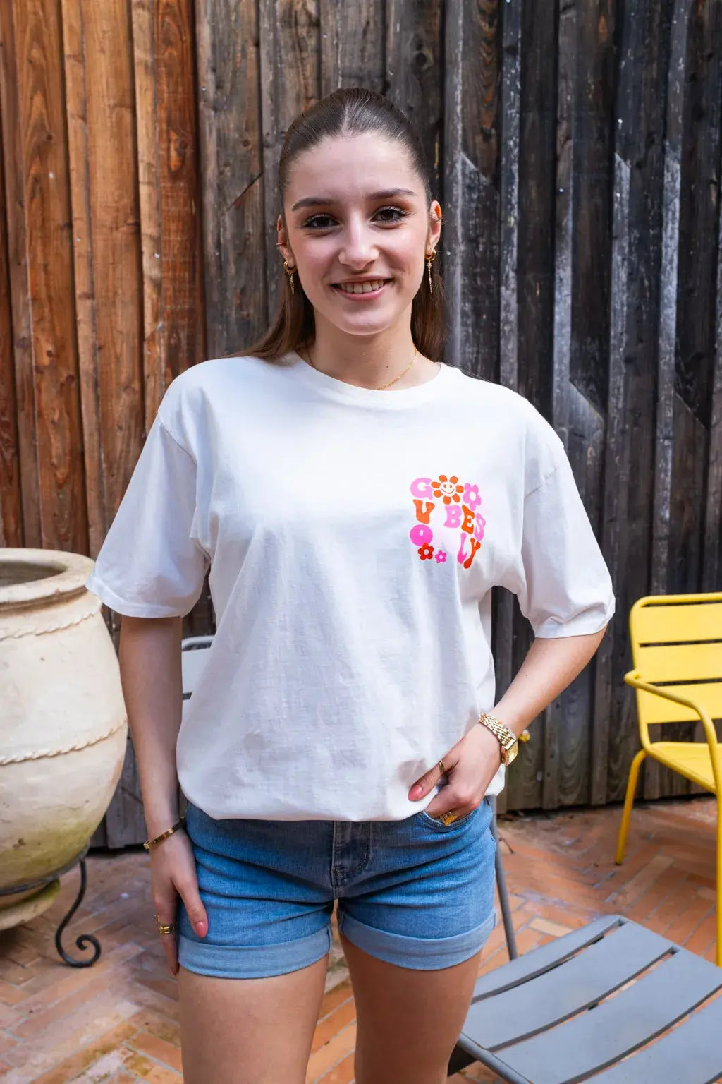 T-shirt Good Vibes écru
