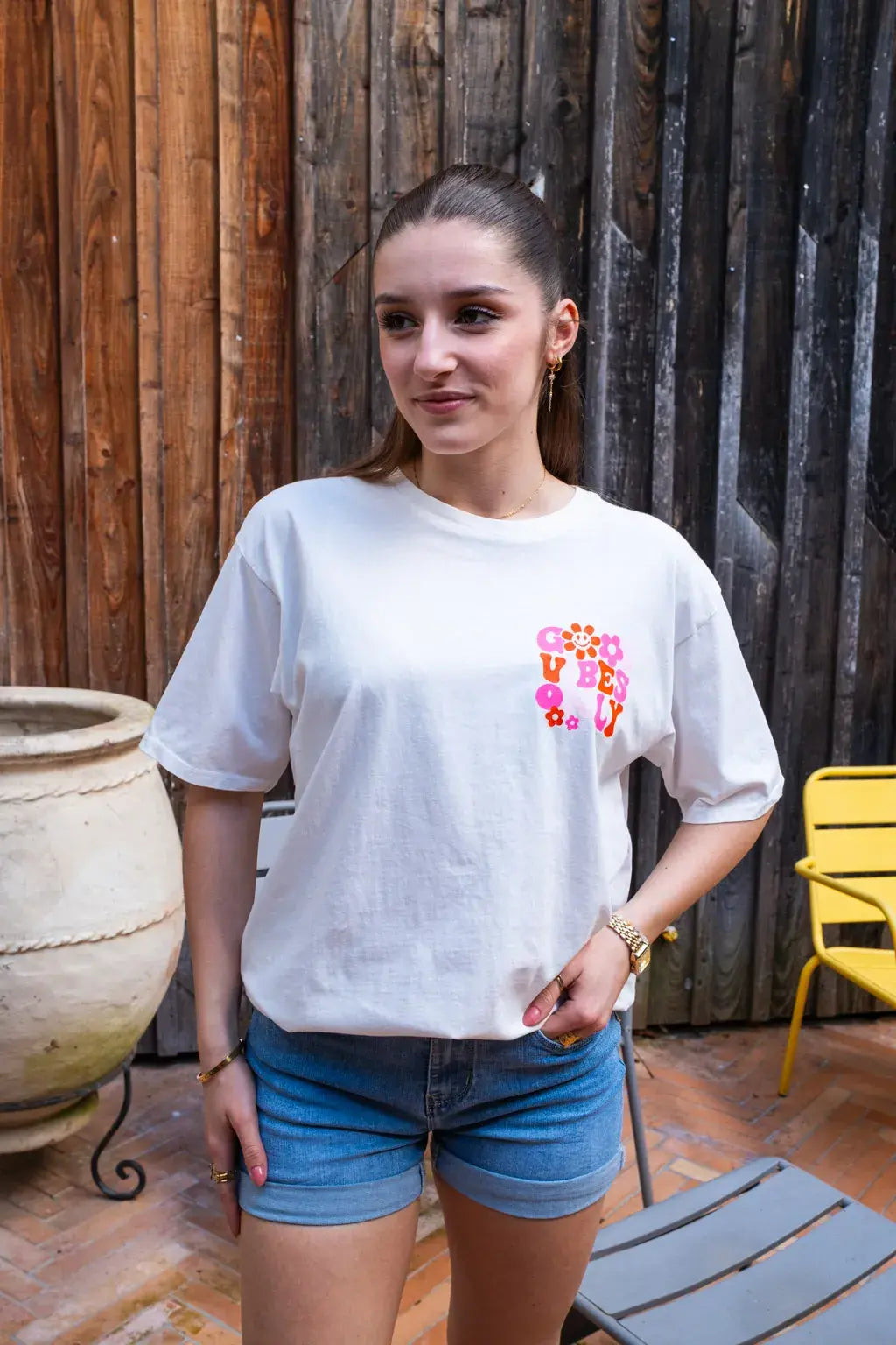 T-shirt Good Vibes écru