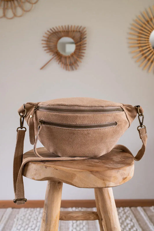 Sac banane en cuir velours - Hunter tan