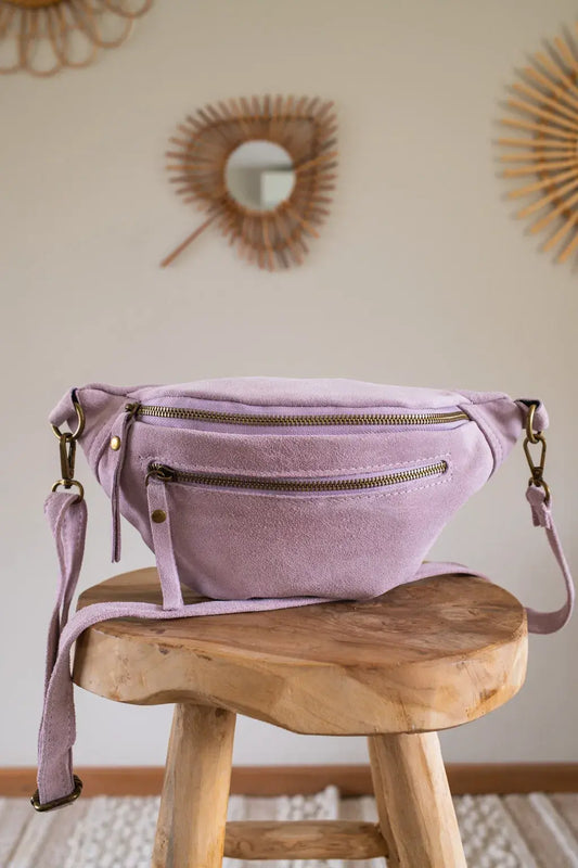 Sac banane en cuir velours - Hunter lilas