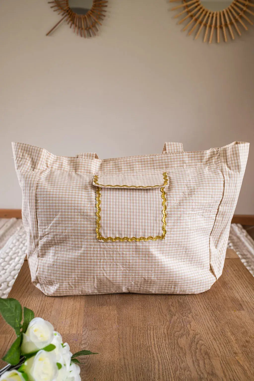Sac cabas Vichy beige