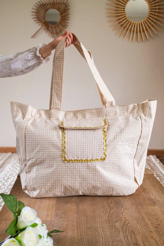 Sac cabas Vichy beige
